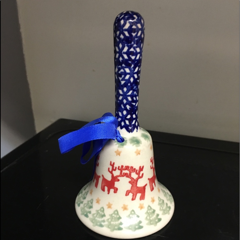 POLISH POTTERY Raindeer Christmas Bell